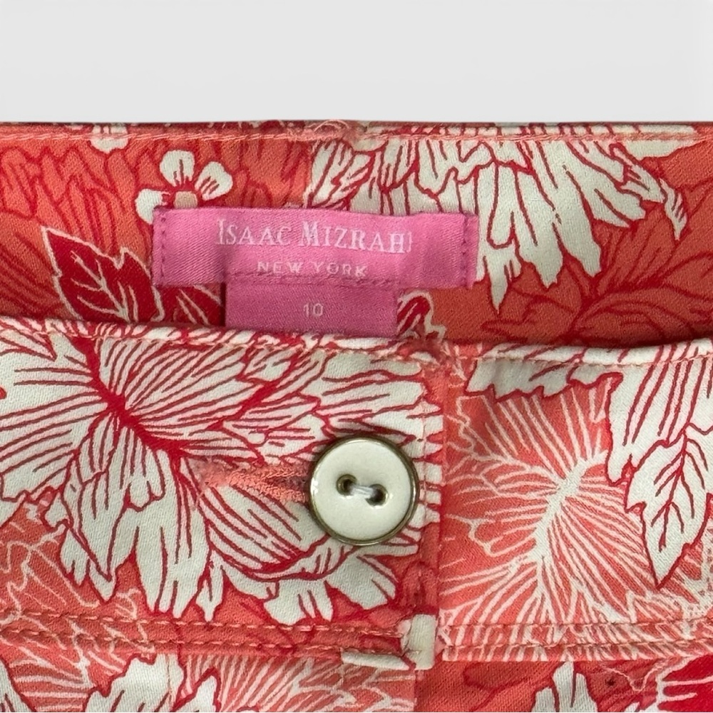 Isaac Mizrahi Mid Rise Shorts Tailored Dressy Summer Floral Coral Pink White 10 - Picture 5 of 8